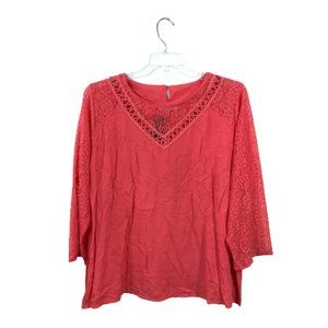 C.O.C. Casual Blouse Lace Sleeve Coral  3X